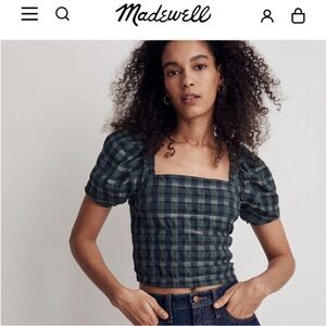 Madewell Hopewell puff sleeve Crop Top in plaid
